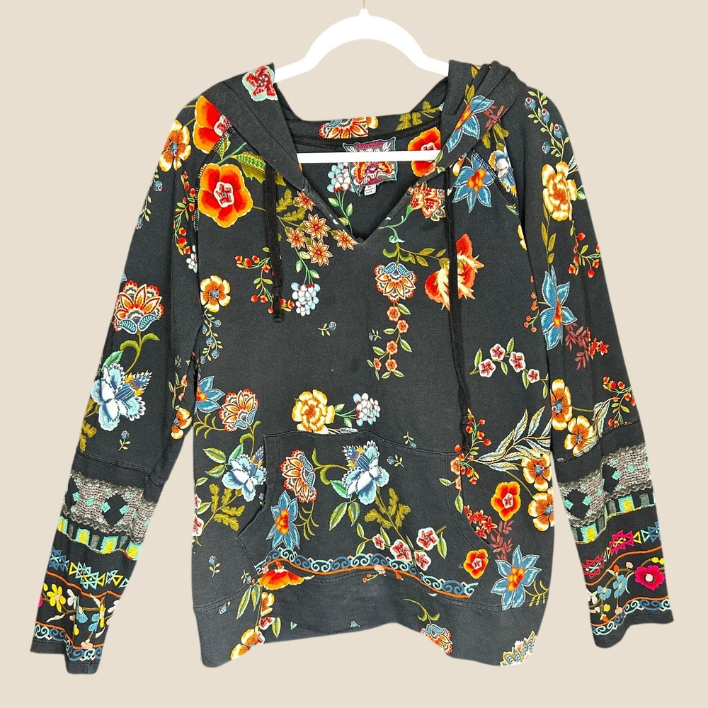 Johnny Was Womens Colorful Ardell Floral Print Pullover Hoodie XL Boho Vibrant